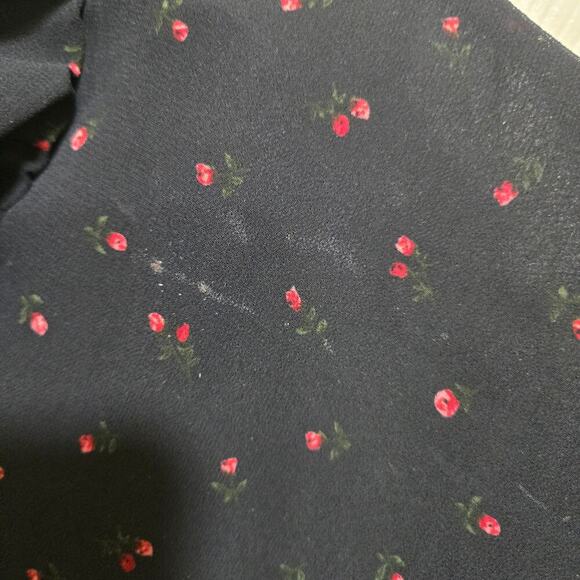 Jessakae Black Blue Floral Midi Dress Women's Small Ruffle Hem Short Sleeve Zip - Picture 9 of 9